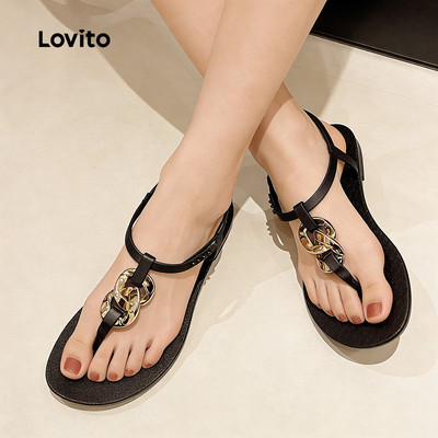 Sandal Lovito Kỳ nghỉ phong cách khóa kim loại màu be cho nữ LFA112049
