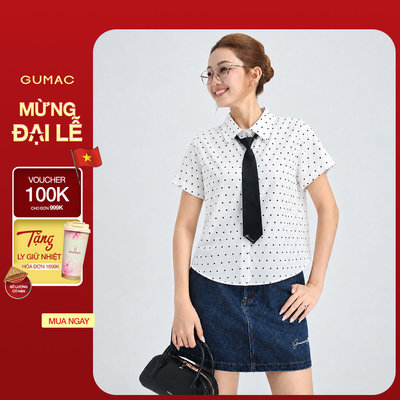 Áo Sơ Mi Nữ Gmorning - GUMAC Form Suông Tay Ngắn Kèm Cà Vạt Rời Lai Bầu Nhẹ Trẻ Trung Hiện Đại YAG05010