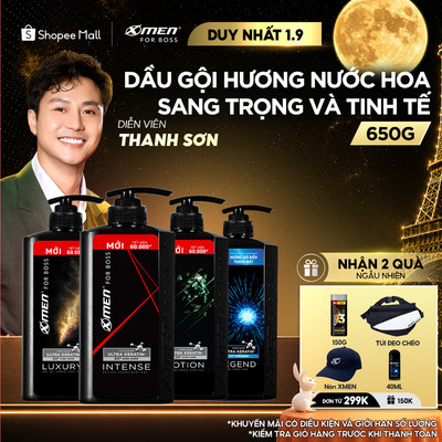 Dầu Gội Nam XMen for Boss 650g Hương Nước Hoa Châu Âu - 4 Mùi Hương Sang Trọng Lịch Lãm
