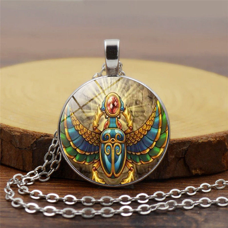 Cổ Ai Cập Scarab Thời Gian Đá Quý Vòng Cổ Retro Nhiều Màu Sắc Đôi Cánh Scarab Mặt Dây Chuyền Xương Đ