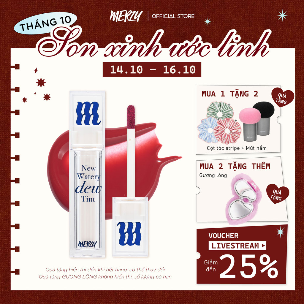 Son Tint Bóng Hàn Quốc Bền Màu, Lâu Trôi Cho Đôi Môi Căng Mọng, Ẩm Mịn Merzy The Watery Dew Tint 4