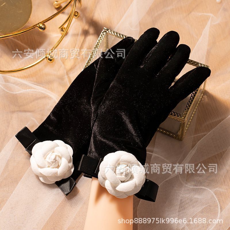 Găng tay cô dâu cho váy cưới, phong cách ngắn, nhung vàng, áo choàng mùa thu đông, găng tay biểu diễn và chụp ảnh