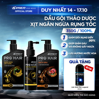 Combo Dầu Gội Thảo Dược Xmen for Boss Pro Hair Ngăn Gãy Rụng/Sạch Gàu 350g/Xịt Ngăn Rụng Tóc 100ml +Tặng Lăn Legend 40ml