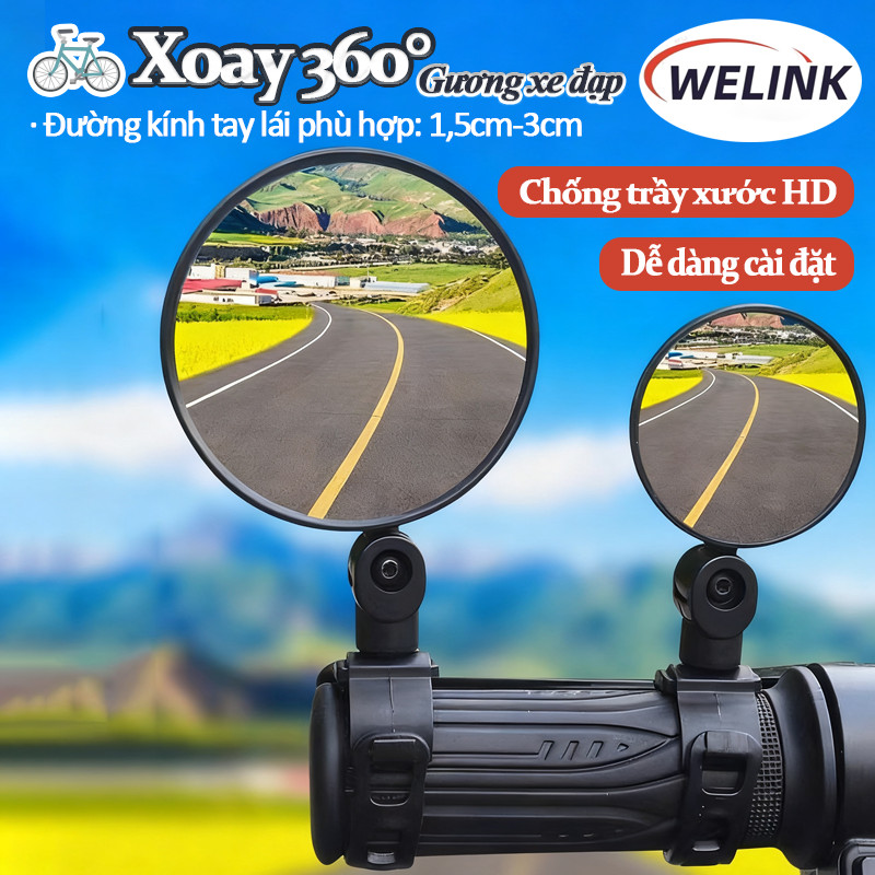 Gương Bên Chiếu Hậu Xe Đạp Welink-Gương tròn lồi xoay Và 360 Độ,Tiện Lợi Gắn，Phụ kiện đi xe đạp