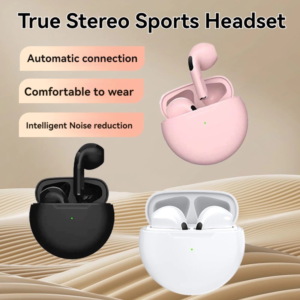 Tai nghe không dây bluetooth trong tai Pro6, thiết kế hình tròn, chất lượng âm thanh nổi HIFI, hỗ trợ gọi điện và điều khiển cảm ứng