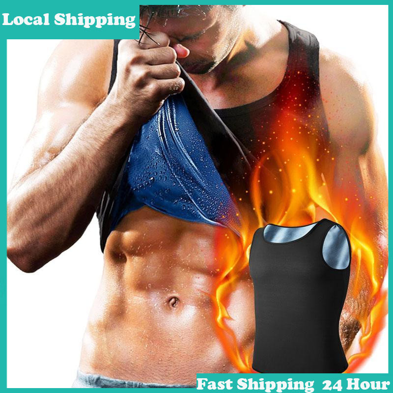 Local Shipping Men's Round Neck Sauna Vest Tank Top,Sweat Vest ,Fitness Sports Vest Sauna Body Shape