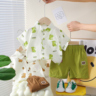 Set Áo Sơ Mi Tay Ngắn Khủng Long Quần Đùi Kaki Cho Bé Trai 1-5 Tuổi MINTSCLOSET Quảng Châu - TN3643