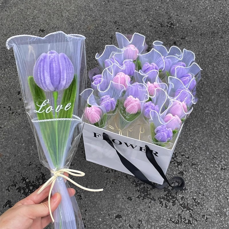 [HỎA TỐC HCM] Túi bóng kính gói hoa 1 bông, chữ NGẪU NHIÊN túi gói 1 hoa trong suốt hoa sáp hoa tươi