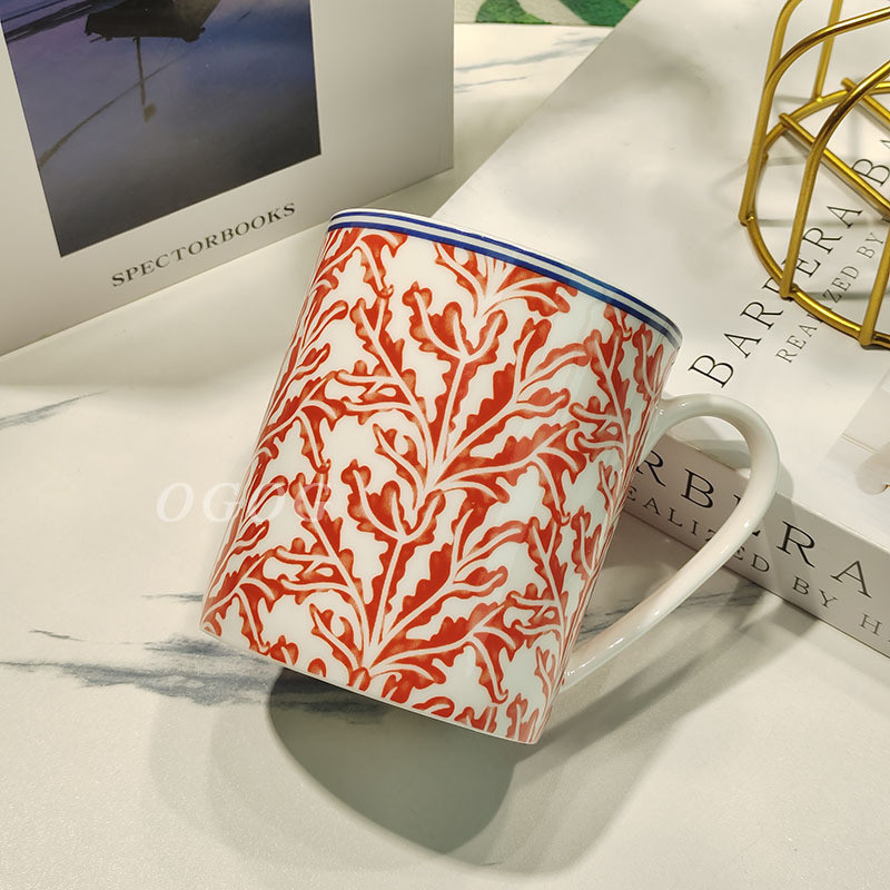 O1TQ Modern-style artistic mug, red coral bone china cup, household water cup, large-capacity tea cu