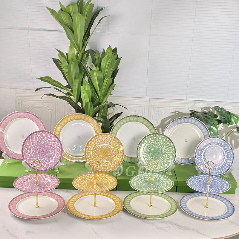 5T68 Elegant porcelain plates, multi-layer fruit plates, snack plates, creative household ceramic We