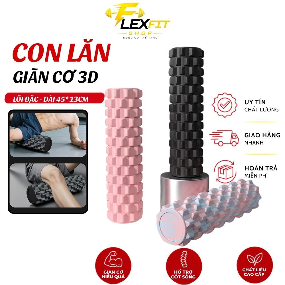FlexFitShop Con lăn massage 3D gai nổi 45x13cm giãn cơ sâu, giảm đau mỏi vai…