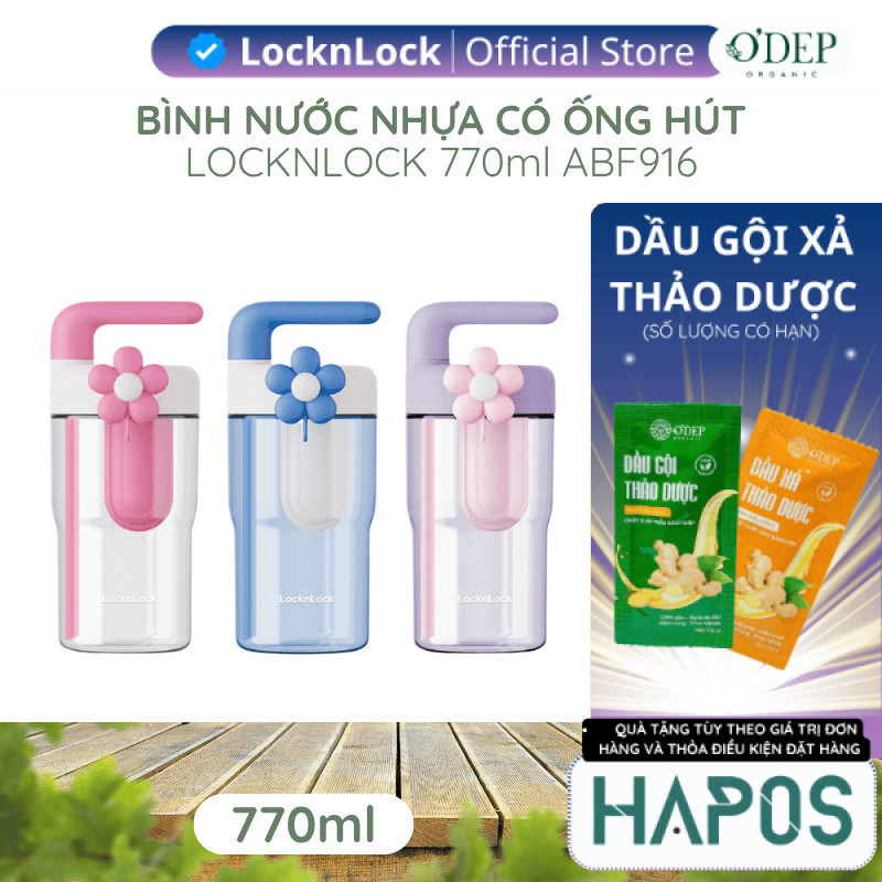 Bình nước nhựa LocknLock 770ml có ống hút và tay cầm Handy Infuser Bottle ABF916, Hàng chính hãng - 