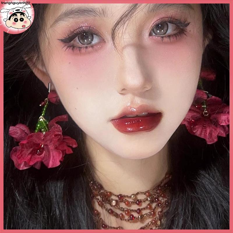 [Tàu 12 giờ] exaggerated Red Rose Drop Earrings, Holiday temperament Earring VN