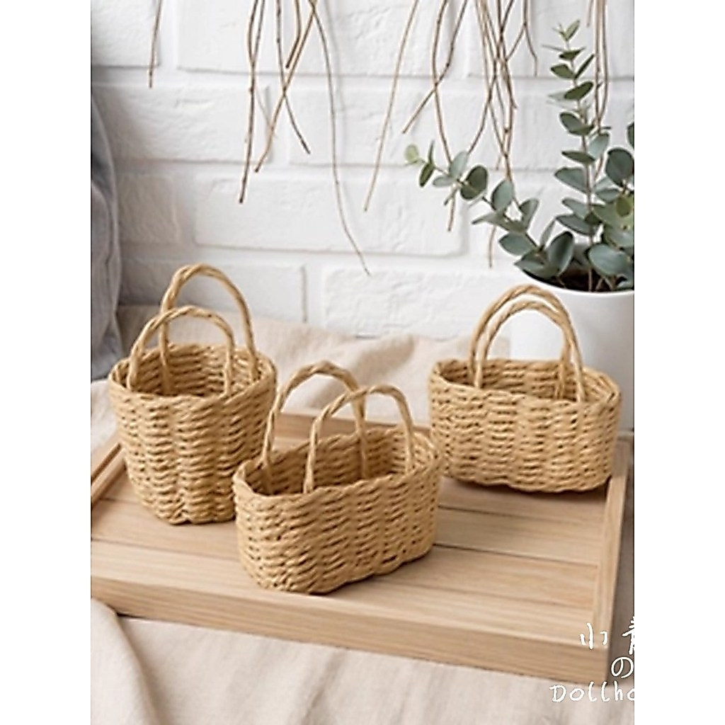 Ragdoll House Mini Ragdoll Pháp Retro Ống Hút Dệt Di Động Giỏ Hoa Dệt Tay bjd Giỏ Đựng Đồ Thêm Nhỏ