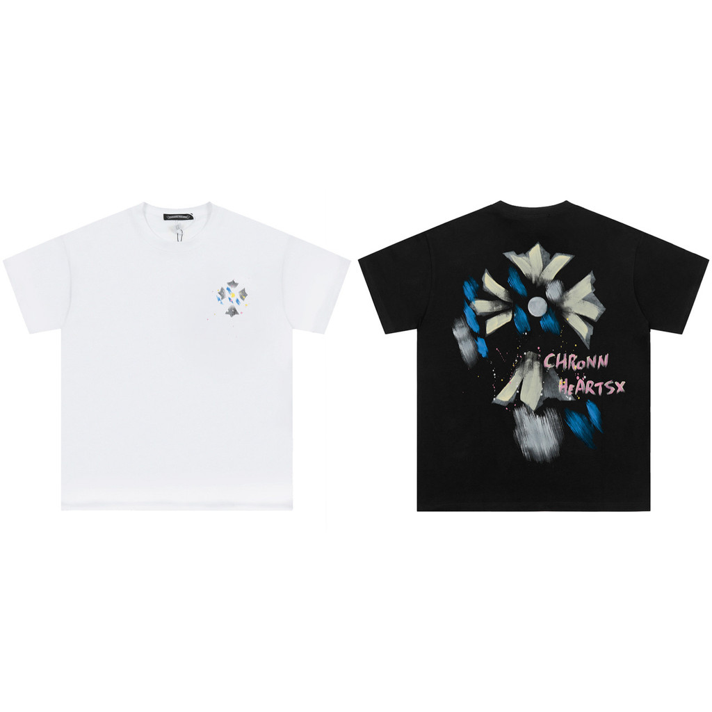 67AT Chrome Hearts Summer New Cross Graffiti Watercolor Splash Print Short Sleeve T Shirt