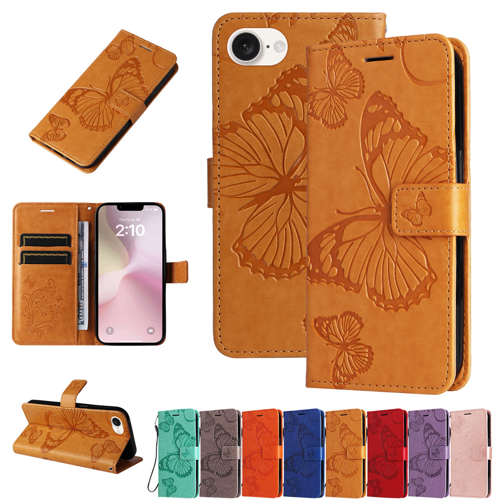 Ví da Flip Case cho Apple iPhone 13 14 15 16 16E 17E 17 Pro Max Plus | Hộp đựng thẻ thiết kế dập nổi