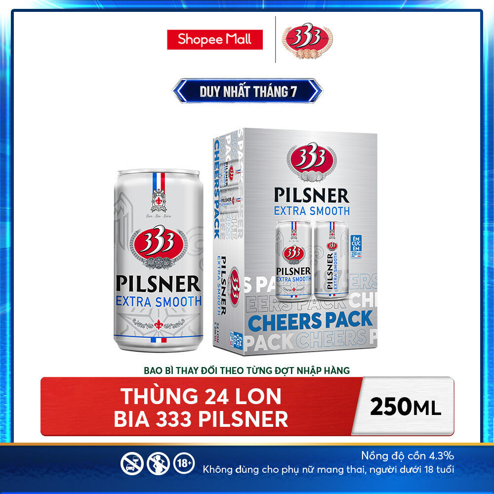 Nồng độ cồn 4.3% - Thùng 24 Bia 333 Pilsner 250ml