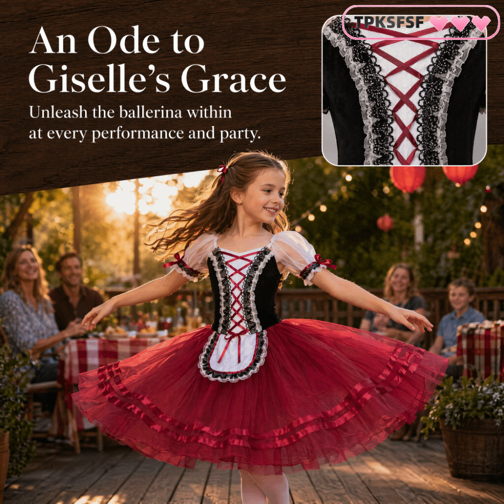 TPKSF98 Thể dục dụng cụ khiêu vũ Leotard, Tay phồng Cross Ribbon Giselle Ballet Tutu Dress, Váy nhun