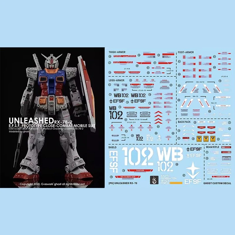 YAN Ghost Tùy Chỉnh Huỳnh Quang Trượt Nước Đề Can Cho 1 / 60 PG Unleashed RX-78-2 Mẫu Sở Thích DIY N