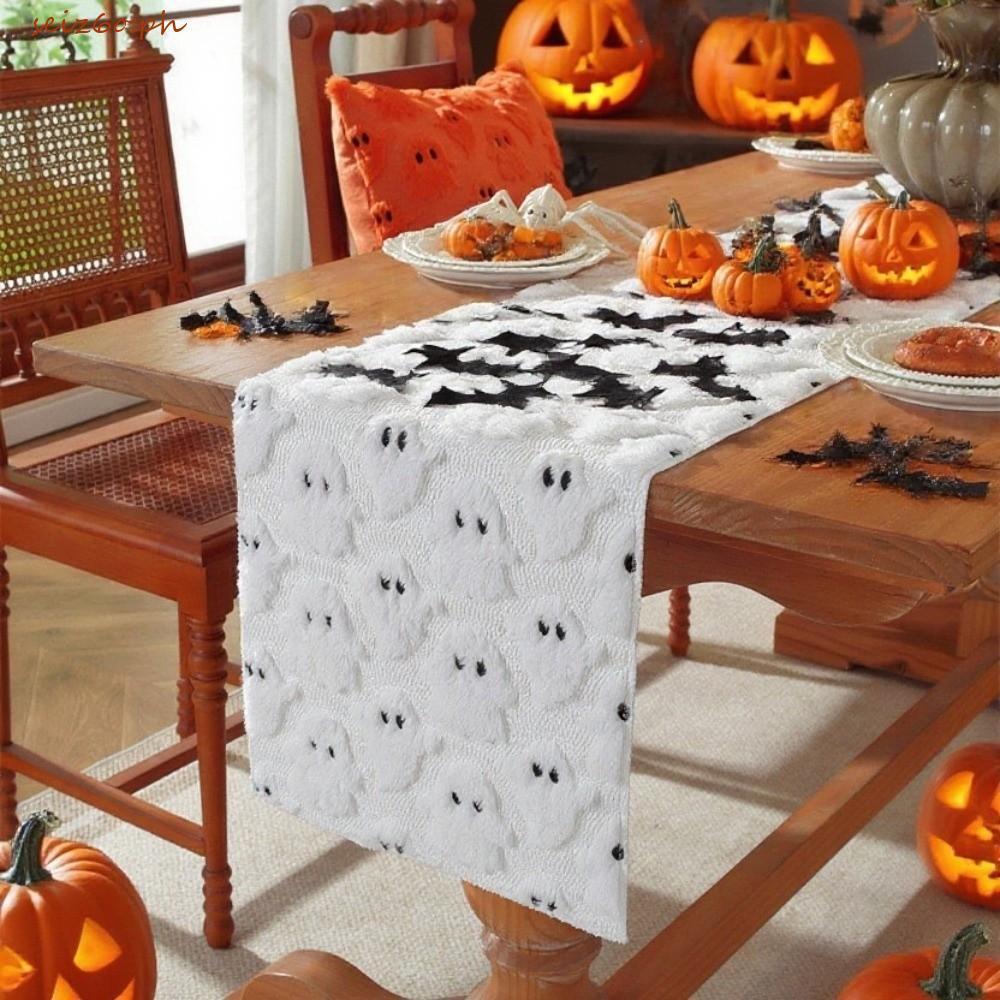 SEIZ6O Ghost Table Cover, Kết cấu mềm mại thoải mái Halloween Table Runner, Trang trí lễ hội Hình ch