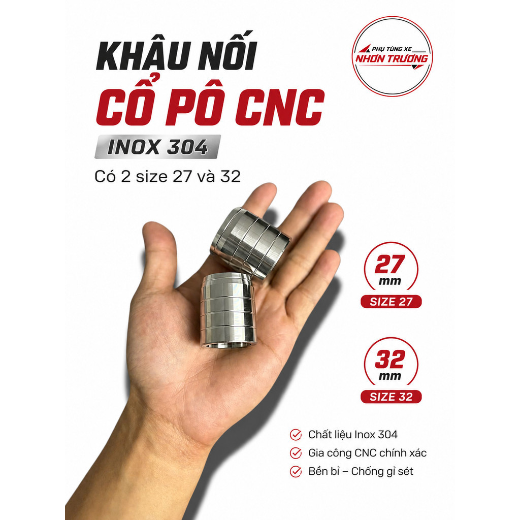 Đót nối KHÂU NỐI cổ pô titan inox 304 phi 27,32 5