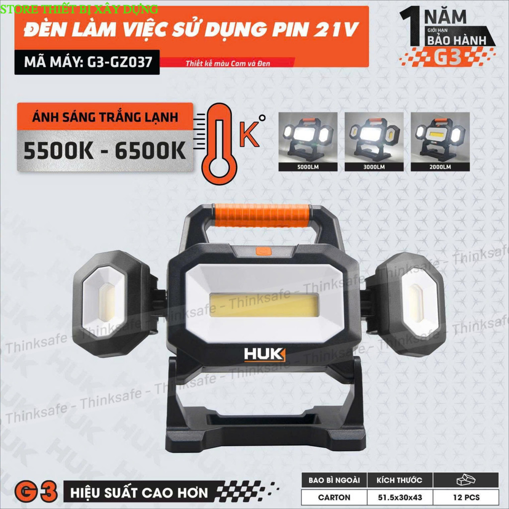 Đèn led chiếu sáng dùng pin HUKAN GZ037, 3 Cấp độ sáng, Điều chỉnh góc 180 độ, Đèn làm việc, Store t