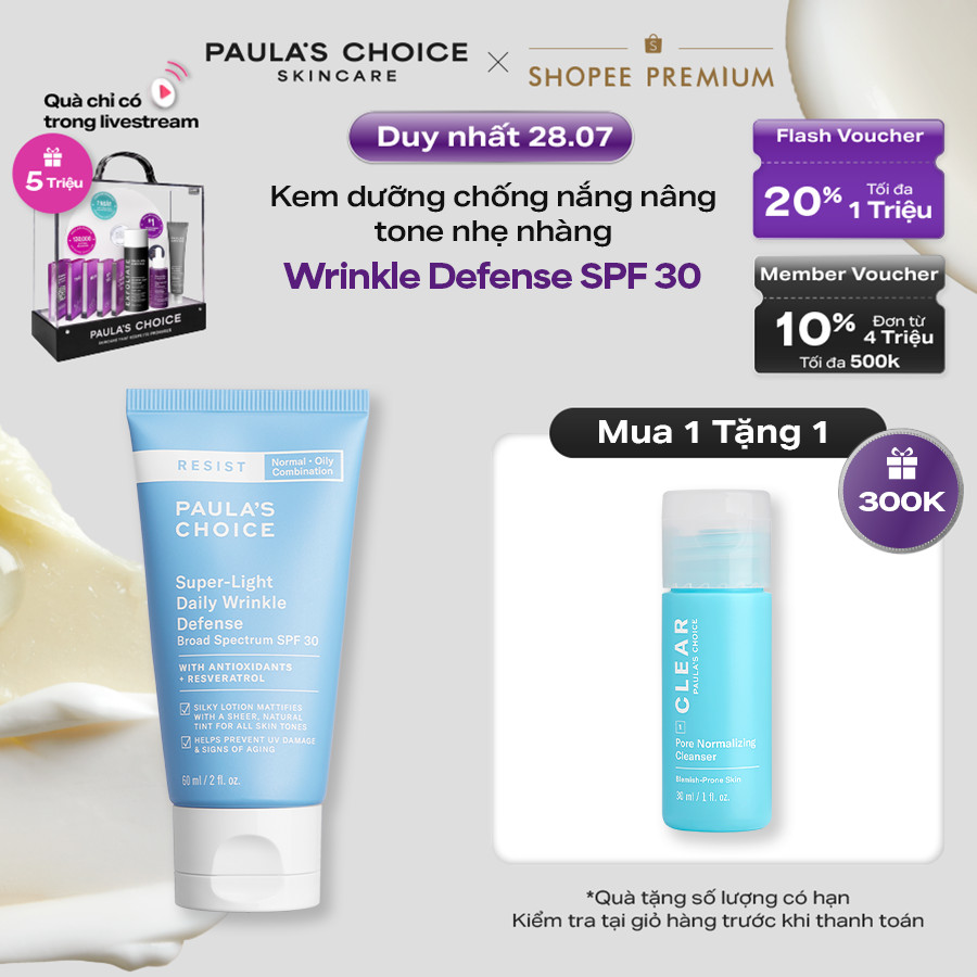 Kem chống nắng nâng tone cấp ẩm Paula's Choice Resist Super-Light Daily Wrinkle Defense Broad Spectr