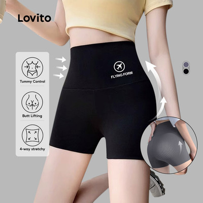 Quần short nữ Lovito Phong cách thường ngày thể thao chạy bộ tập luyện định hình body gen bụng nâng mông lưng cao LNE116X053