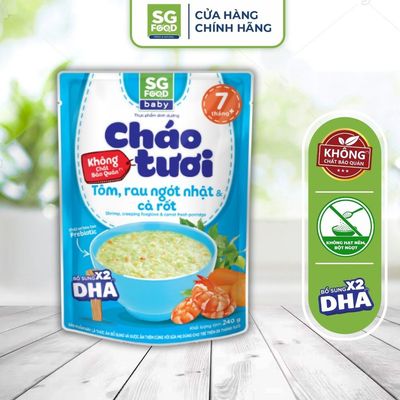 [HSD 5/2027] Lốc 6 Gói Cháo BABY Ăn Liền Tôm, Rau Ngót Nhật Bản, Cà Rốt SG Food 200g