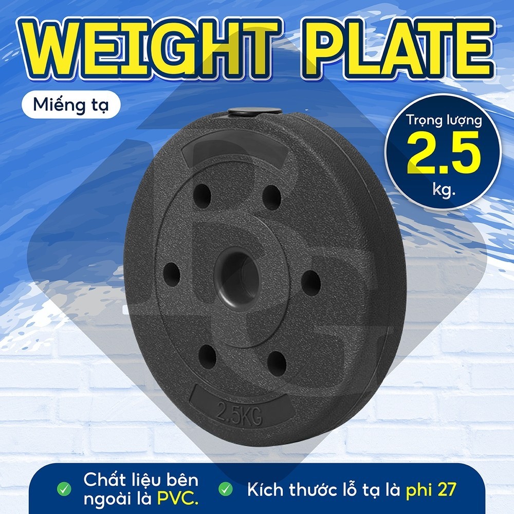 Tạ miếng nhựa pvc 2,5kg đặc ruột tạ bánh nhựa tạ đĩa [ BBC SPORT ]