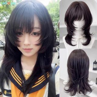 GIỚI HẠN SHOWS Bộ tóc giả sứa có tiếng nổ, Bộ tóc giả xếp lớp thẳng trung bình tự nhiên tổng hợp, Bộ tóc giả hai đầu màu nâu đen Wolf Cut Cosplay Lolita Bộ tóc giả Thích hợp cho nữ