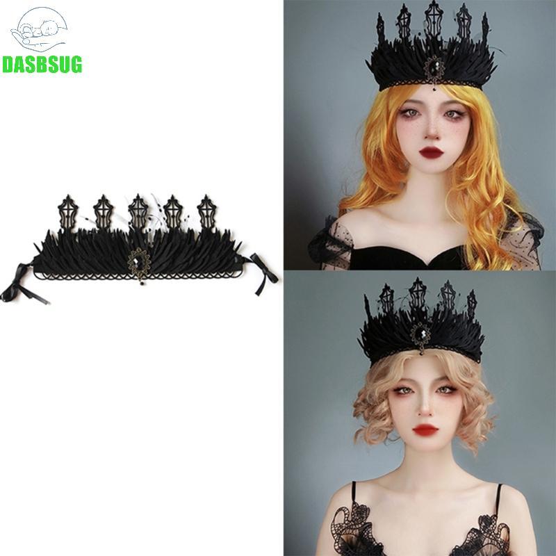 DASBSUG Goth Headband Witch Crown Headpiece Goth Crown Black Tiaras Black Queen Crown