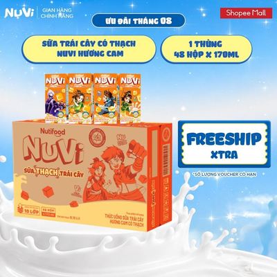 Thùng 48 Hộp Thức Uống Sữa Trái Cây Có Thạch NuVi Hương Cam 170ml