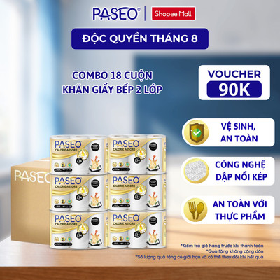 [Thùng 18 Cuộn] Giấy Bếp Đa Năng PASEO 3 Cuộn/Lốc Thấm Dầu Hút Nước Nhanh An Toàn Cho Gia Đình - Calorie Absorb (2 Lớp)