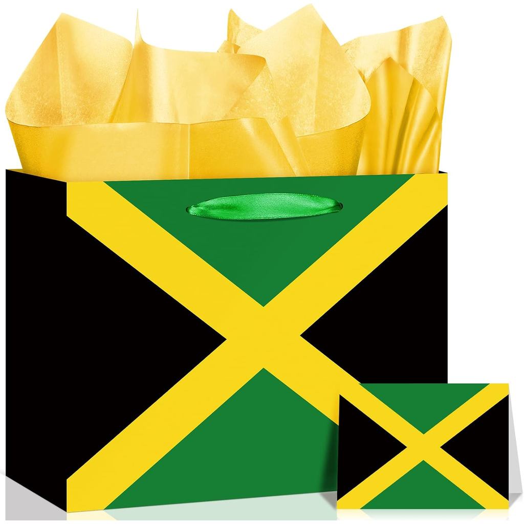 Neptniopllab Jamaica Cờ Túi Quà Tặng Có Thẻ & Giấy Gói, Túi Quà Trang Trí Tiệc Chủ Đề Jamaica Cho Ng