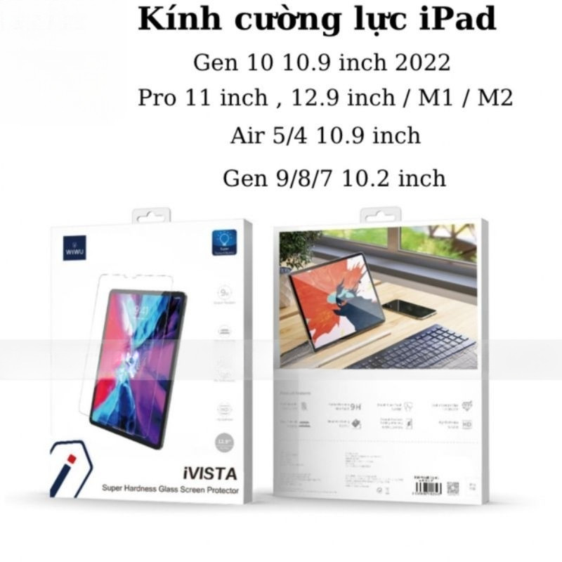 Kính Cường Lực Trong Suốt WiWU Cho iPad Pro M5 M4 M2 M1, iPad Air M3 Air 5 4, iPad Gen 11 10 9, iPad