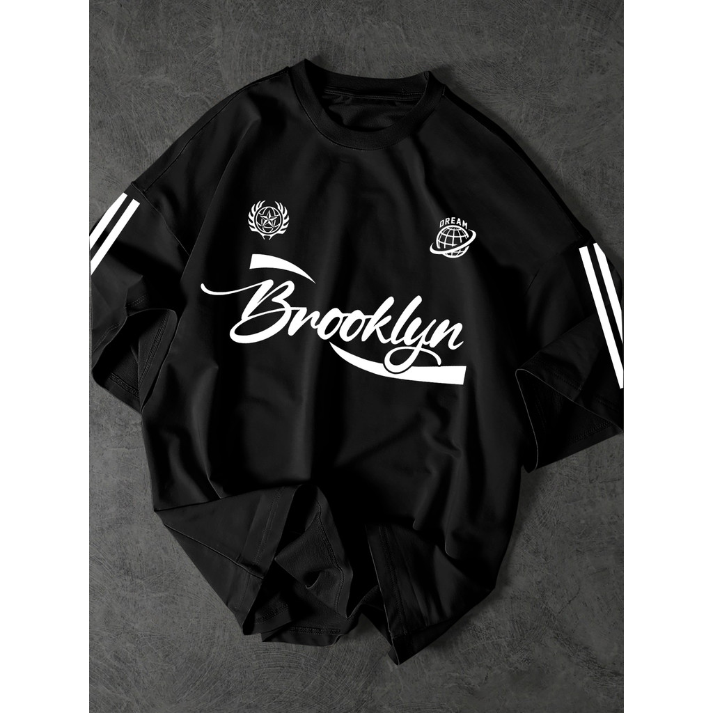 Áo thun nam Retro Sport Brooklyn Cursive Font Planet in biểu tượng, phong cách đường phố cổ điển, po