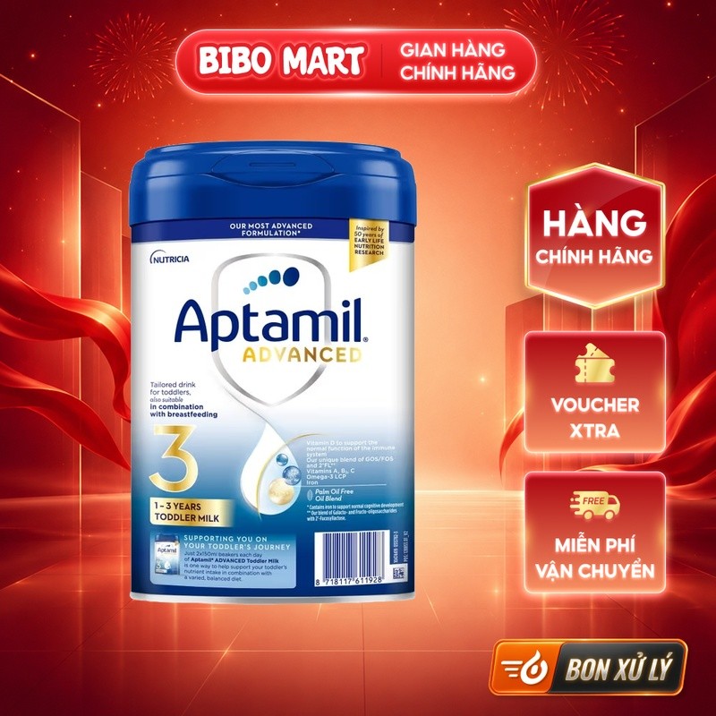 [KOL] Sữa Bột Aptamil Advanced Anh Số 3 Tăng Đề Kháng Cho Bé Phát Triển Toàn Diện Lon 800g-Bibo Mart