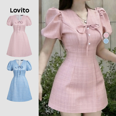 Đầm nữ Lovito hồng xuân hè nơ nút trước phong cách thường ngày LK5ED513