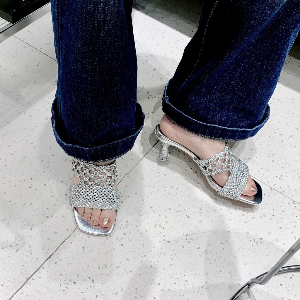 2025Summer new style woven square-toed open-toe wedge sandals for women, casual vacation gold and si