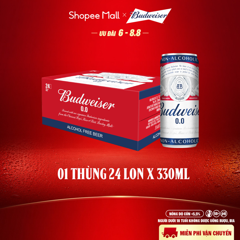 Nồng Độ Cồn 0.0% - Thùng 24 Lon Bia Budweiser Không Độ Cồn (330ml/ lon)