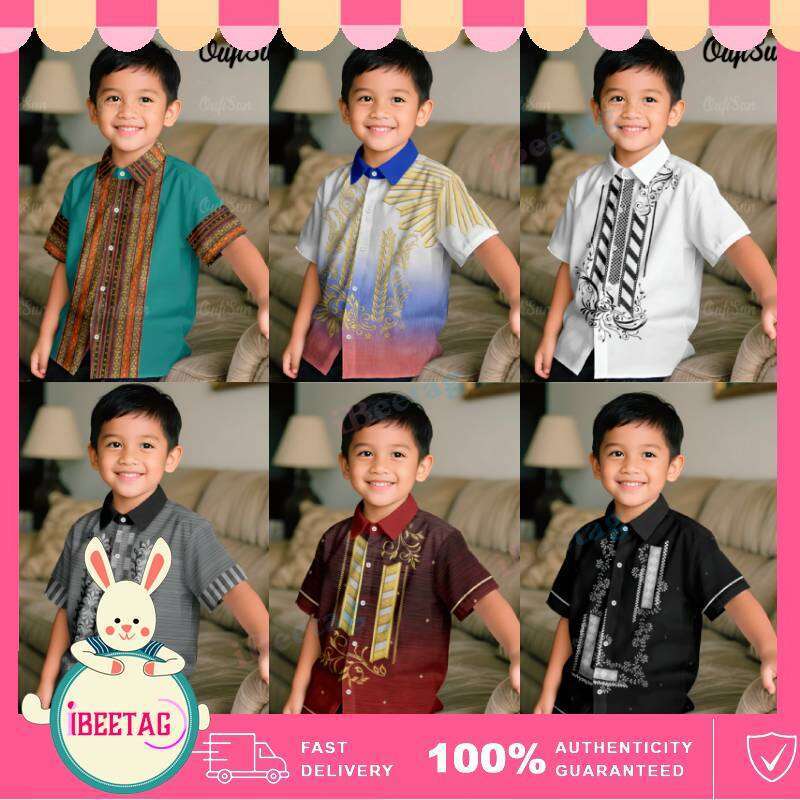 1-14 Tuổi Bé Trai Trang Phục Buwan Ng Wika Barong Tagalog Trẻ Em Tay Ngắn Chính Thức Cho Sự Kiện Trư