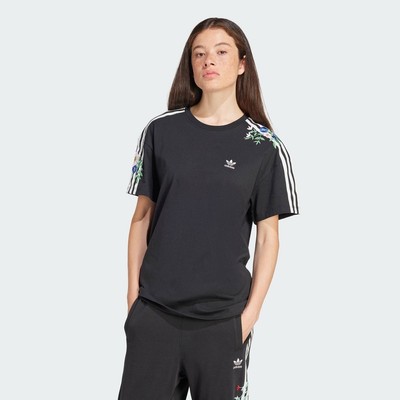 adidas Phong cách sống Áo Thun Hoa Dáng Suông Nữ Đen IT5399