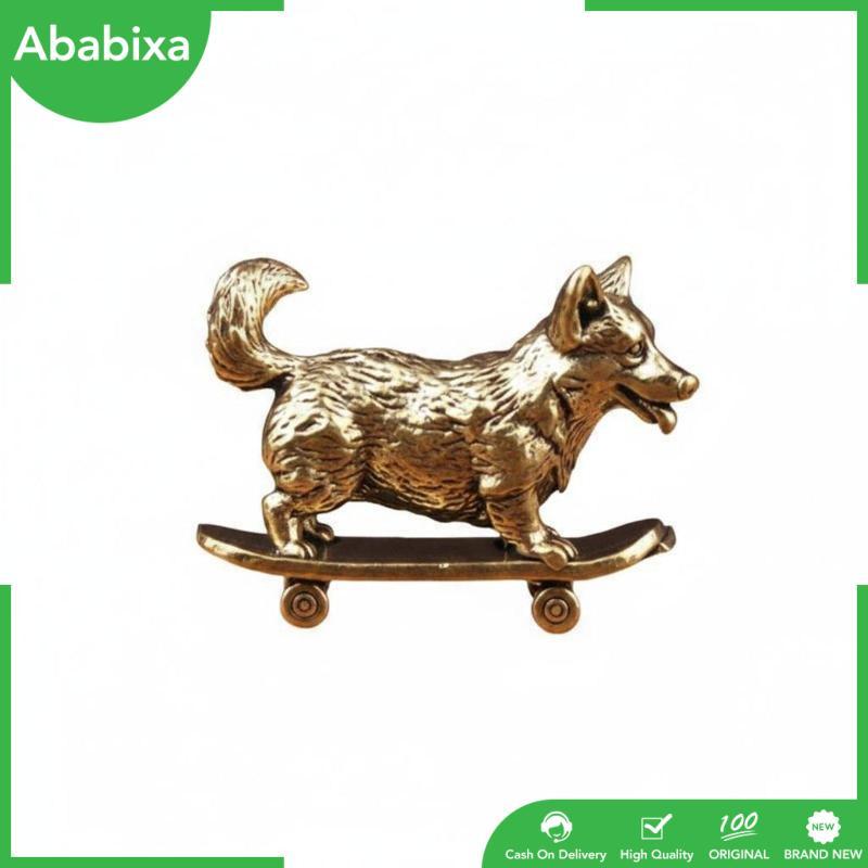 Tượng động vật bằng đồng Corgi trên ván trượt Tượng chó đáng yêu để trang trí bàn văn phòng tại nhà