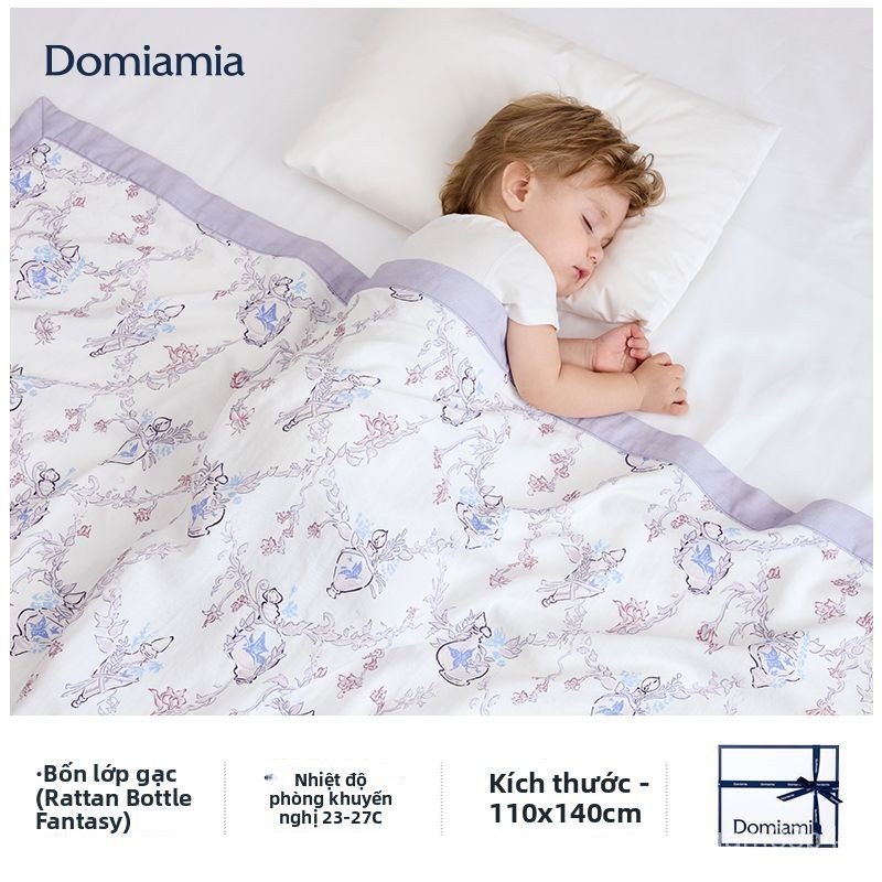 Chăn xô muslin 4 lớp Domiamia cho trẻ sơ sinh mềm mại thoáng khí làm quà tặng