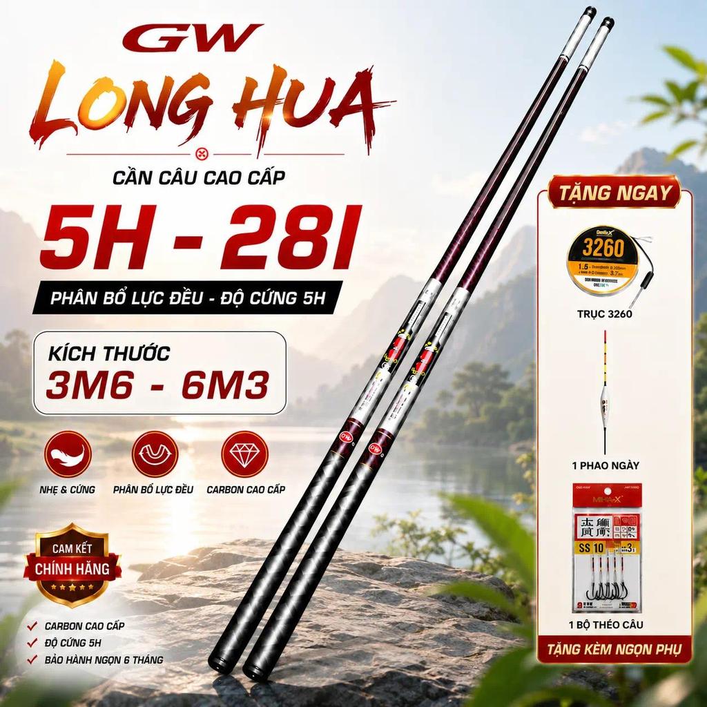 Cần Câu Tay Long Hua 5H 28i Câu Cá Tự Nhiên Tặng Phụ Kiện Cao Cấp