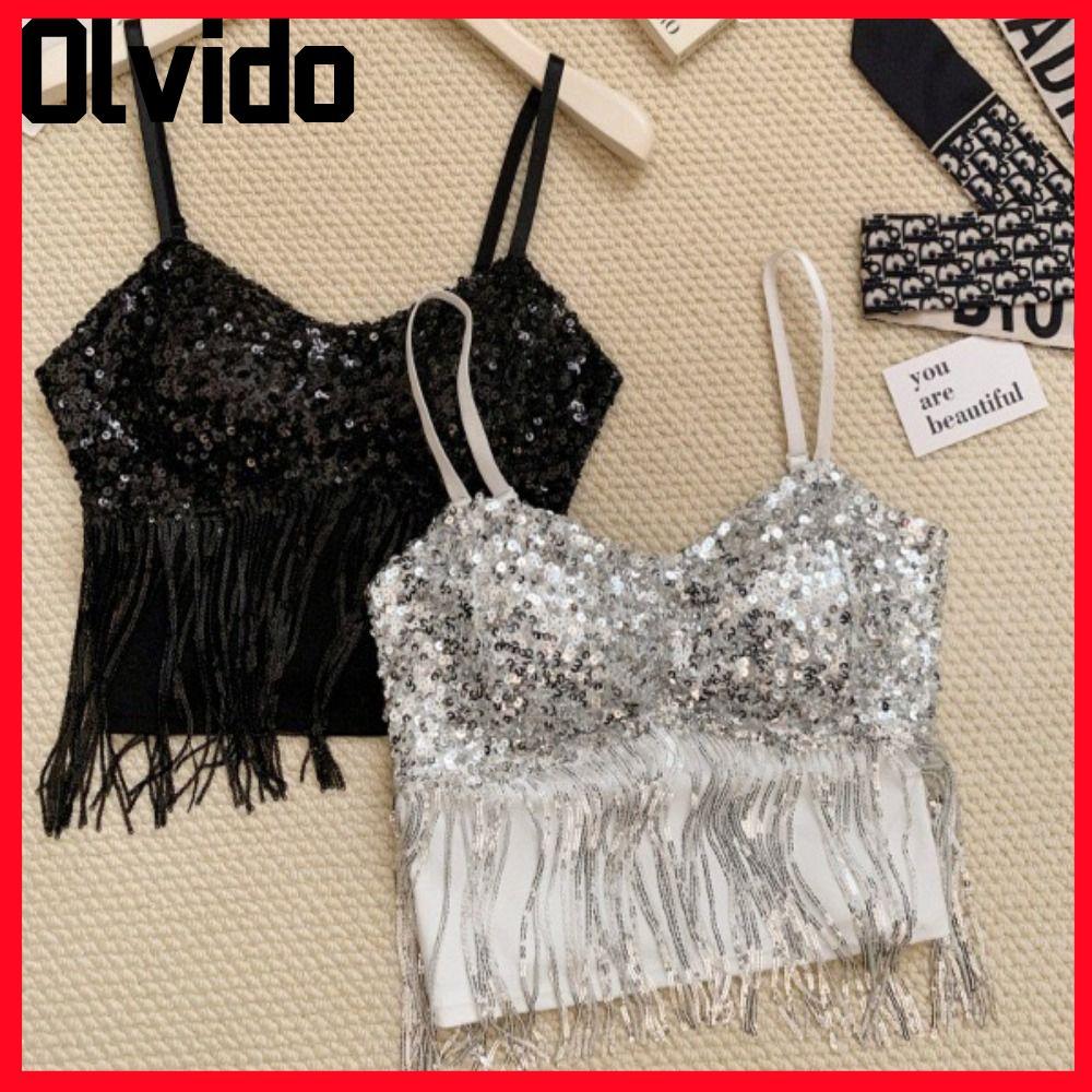 OLVIDO Sequin Camisole, Áo chống lộ Sequin lấp lánh, Tấm lót ngực đẹp lưng không tay Top nữ