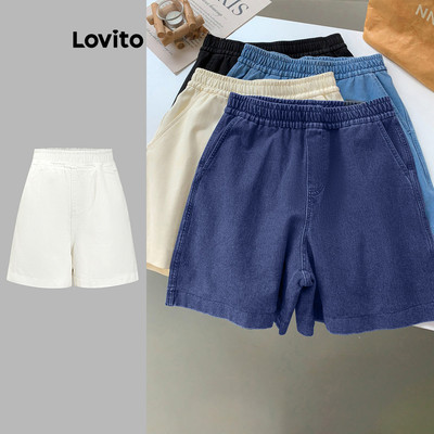 Lovito Phong cách thường ngày Quần short Denim thông thường Quần short Denim ren trơn dành cho nữ LNE17228 (Nhiều màu)
