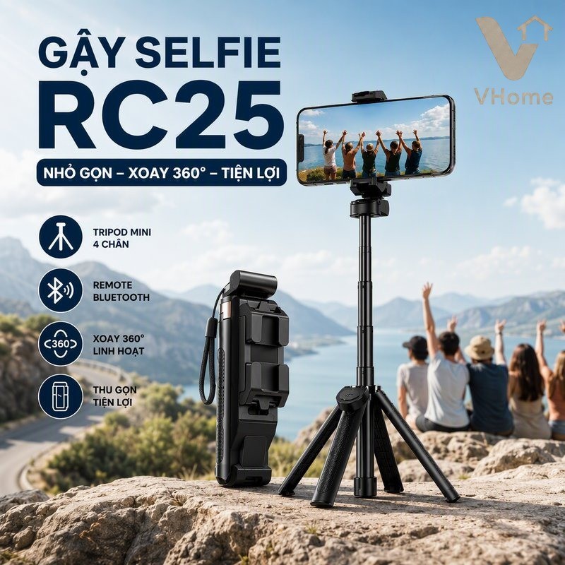 Gậy Chụp Ảnh Tripod Mini 3 Chân Cây Quay Video Điện Thoại Bluetooth Chống Rung