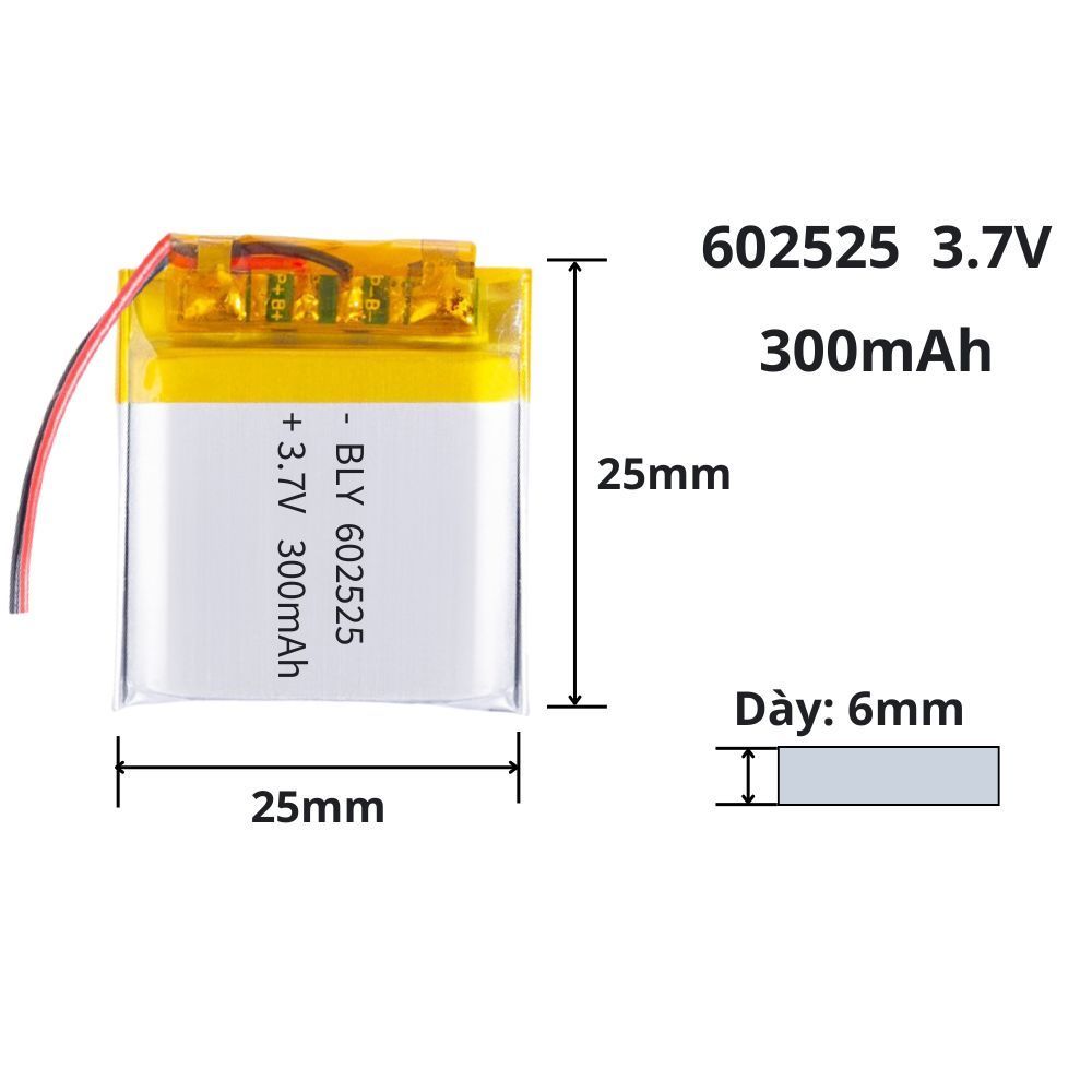 Pin sạc 3.7V 300mAh 602525, 602626 cho tai nghe, loa blutooth